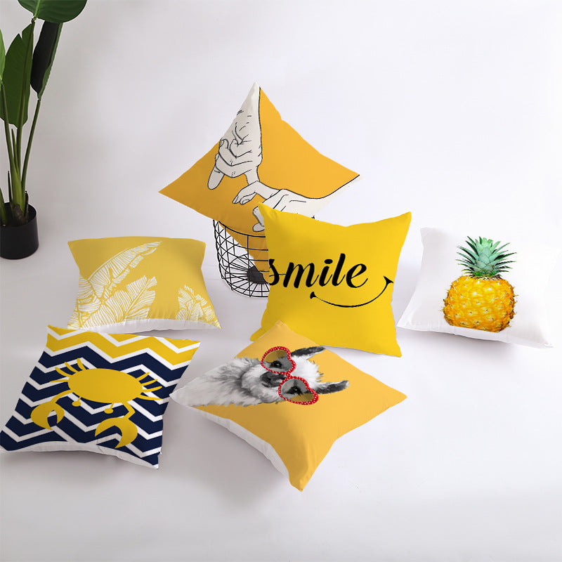 Geometric Interlocking Circle Square Pillow Cover Polyester Linen-Texture with Hidden Zipper