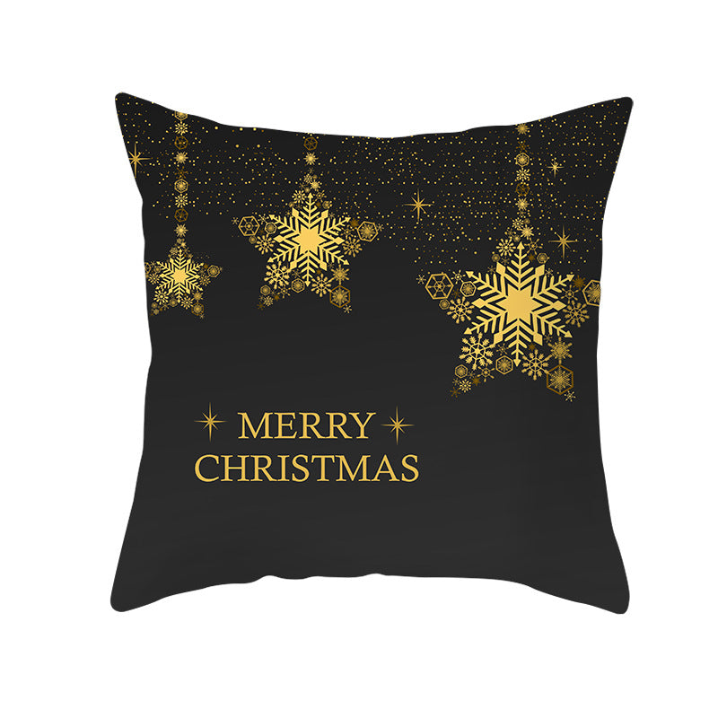 Square Holiday Throw Pillow Cover with Gold Snowflake Metallic Script Print and Concealed Zipper