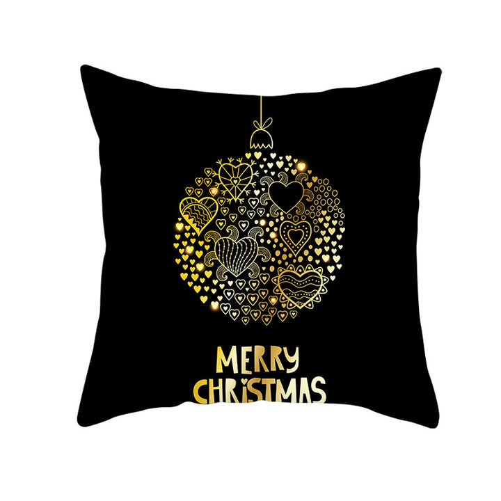Square Holiday Throw Pillow Cover with Gold Snowflake Metallic Script Print and Concealed Zipper