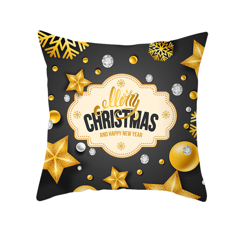 Square Holiday Throw Pillow Cover with Gold Snowflake Metallic Script Print and Concealed Zipper