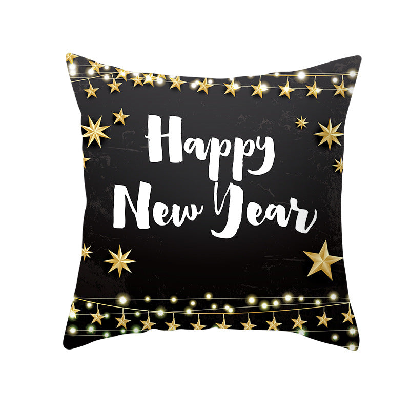 Square Holiday Throw Pillow Cover with Gold Snowflake Metallic Script Print and Concealed Zipper