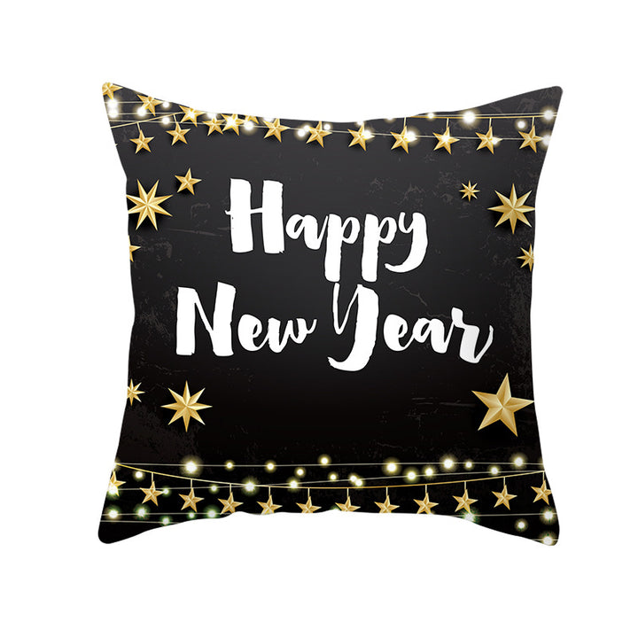 Square Holiday Throw Pillow Cover with Gold Snowflake Metallic Script Print and Concealed Zipper