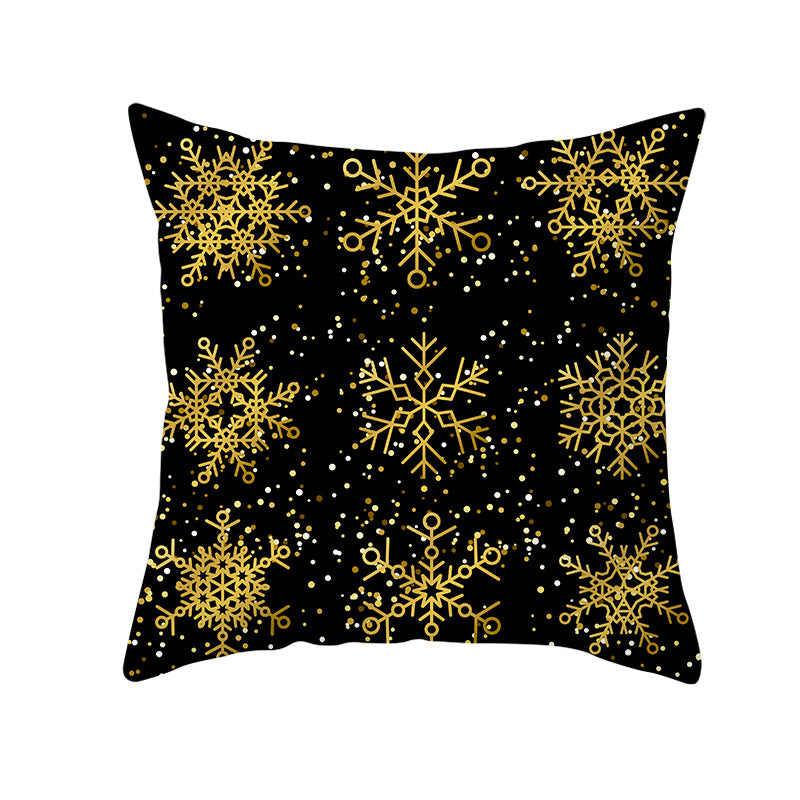 Square Holiday Throw Pillow Cover with Gold Snowflake Metallic Script Print and Concealed Zipper