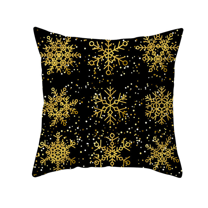 Square Holiday Throw Pillow Cover with Gold Snowflake Metallic Script Print and Concealed Zipper