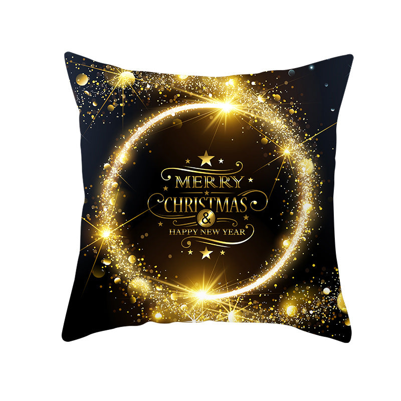 Square Holiday Throw Pillow Cover with Gold Snowflake Metallic Script Print and Concealed Zipper