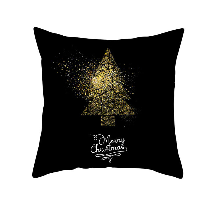 Square Holiday Throw Pillow Cover with Gold Snowflake Metallic Script Print and Concealed Zipper