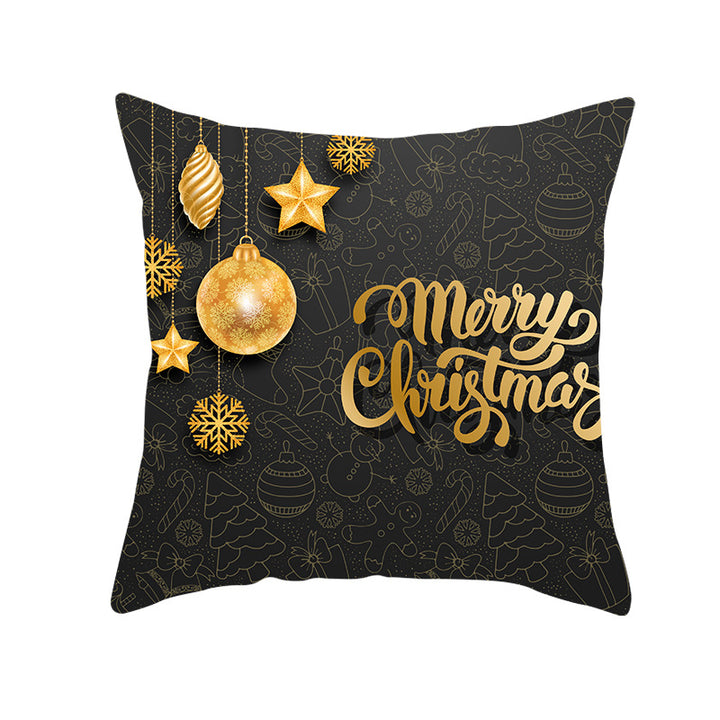 Square Holiday Throw Pillow Cover with Gold Snowflake Metallic Script Print and Concealed Zipper