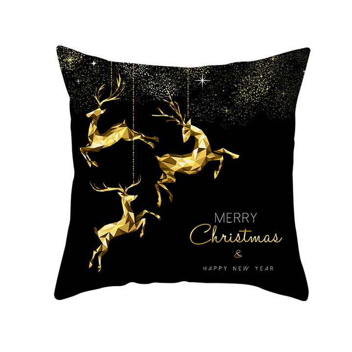 Square Holiday Throw Pillow Cover with Gold Snowflake Metallic Script Print and Concealed Zipper