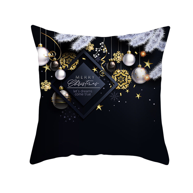 Square Holiday Throw Pillow Cover with Gold Snowflake Metallic Script Print and Concealed Zipper