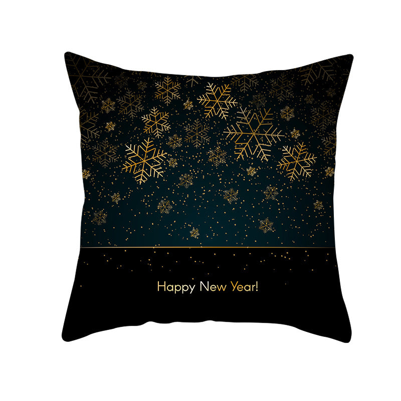 Square Holiday Throw Pillow Cover with Gold Snowflake Metallic Script Print and Concealed Zipper