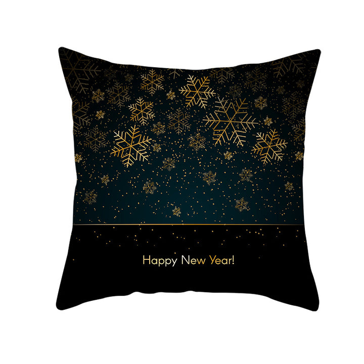 Square Holiday Throw Pillow Cover with Gold Snowflake Metallic Script Print and Concealed Zipper
