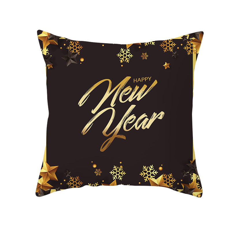 Square Holiday Throw Pillow Cover with Gold Snowflake Metallic Script Print and Concealed Zipper