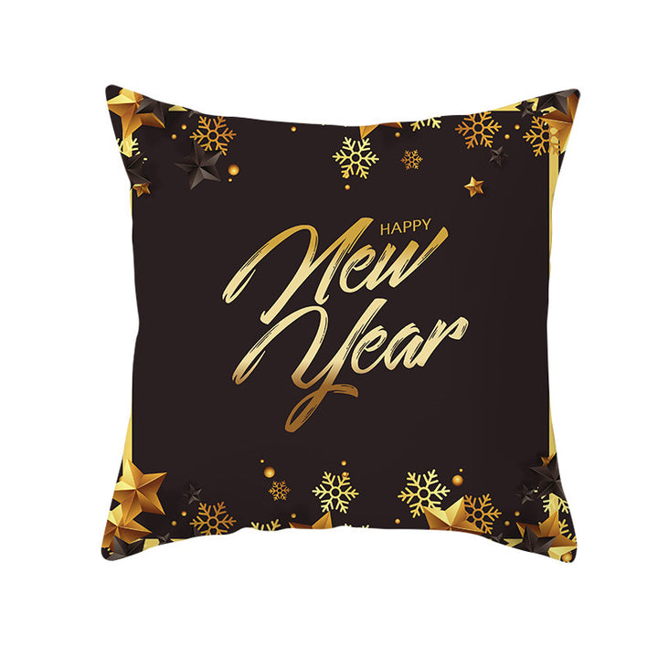 Square Holiday Throw Pillow Cover with Gold Snowflake Metallic Script Print and Concealed Zipper