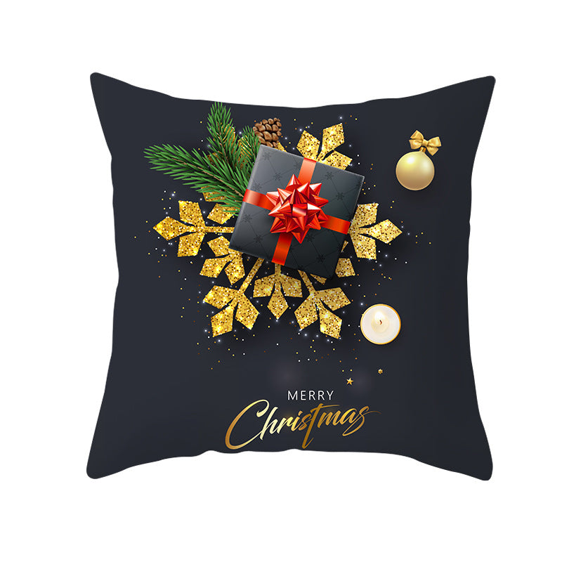 Square Holiday Throw Pillow Cover with Gold Snowflake Metallic Script Print and Concealed Zipper