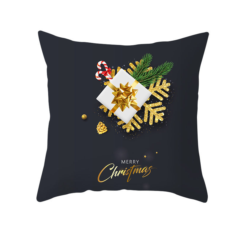 Square Holiday Throw Pillow Cover with Gold Snowflake Metallic Script Print and Concealed Zipper