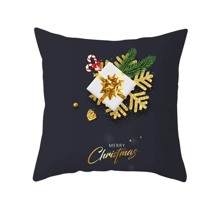 Square Holiday Throw Pillow Cover with Gold Snowflake Metallic Script Print and Concealed Zipper