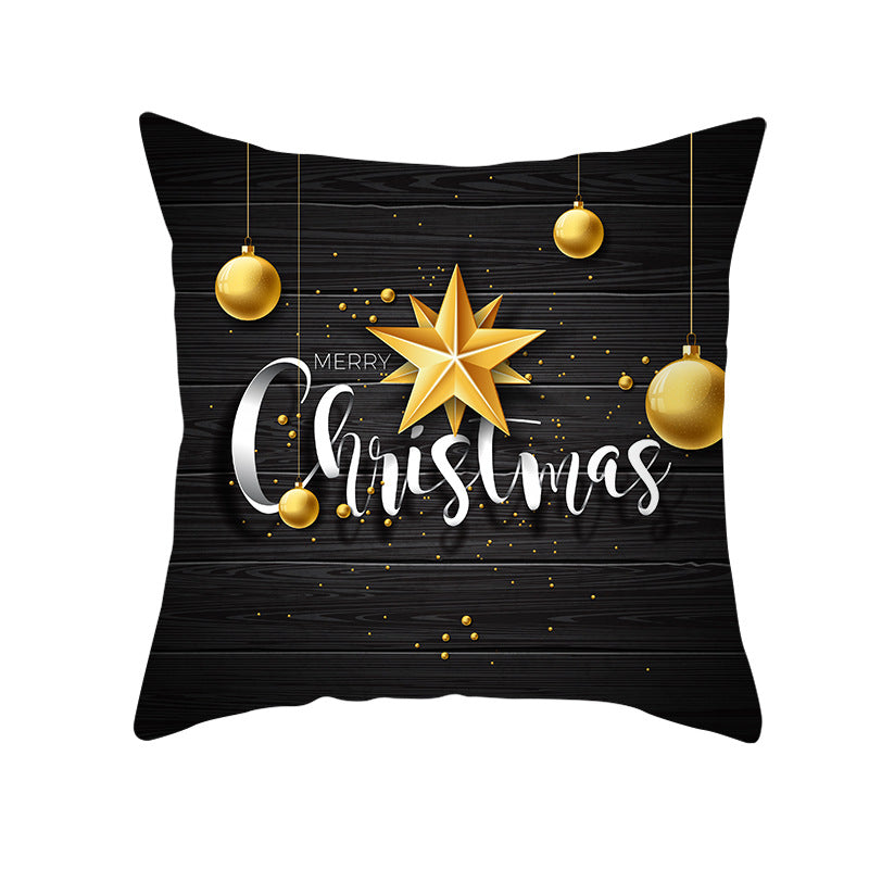 Square Holiday Throw Pillow Cover with Gold Snowflake Metallic Script Print and Concealed Zipper