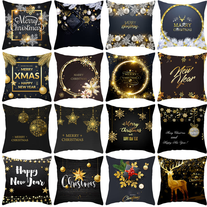 Square Holiday Throw Pillow Cover with Gold Snowflake Metallic Script Print and Concealed Zipper