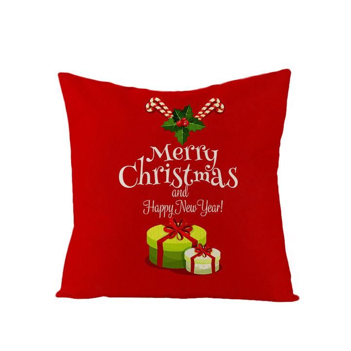 Square Holiday Polyester-Linen Cushion Cover with Snowflake-Tree Print, Satin Ribbon Bow Accent and Concealed Zipper