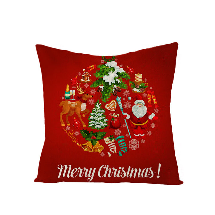 Square Holiday Polyester-Linen Cushion Cover with Snowflake-Tree Print, Satin Ribbon Bow Accent and Concealed Zipper
