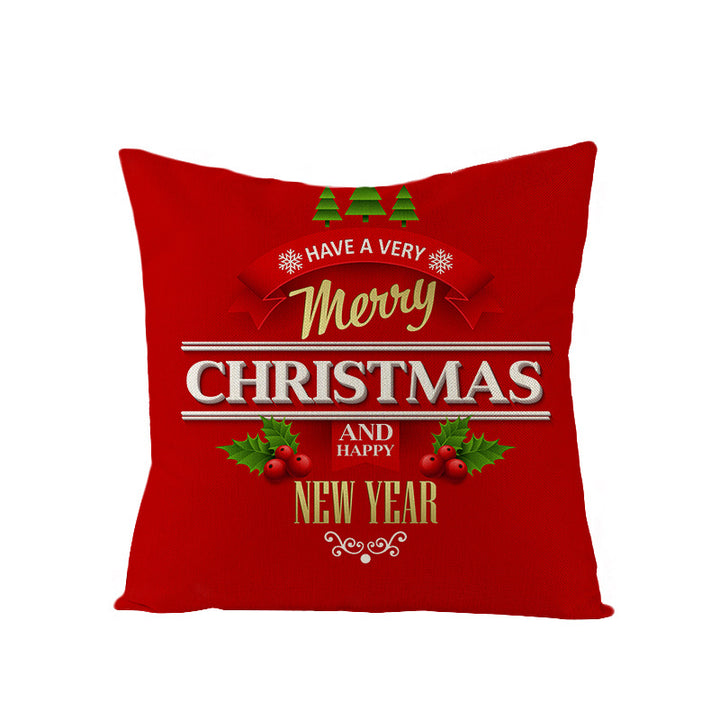 Square Holiday Polyester-Linen Cushion Cover with Snowflake-Tree Print, Satin Ribbon Bow Accent and Concealed Zipper
