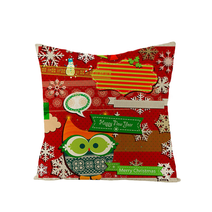 Square Holiday Polyester-Linen Cushion Cover with Snowflake-Tree Print, Satin Ribbon Bow Accent and Concealed Zipper