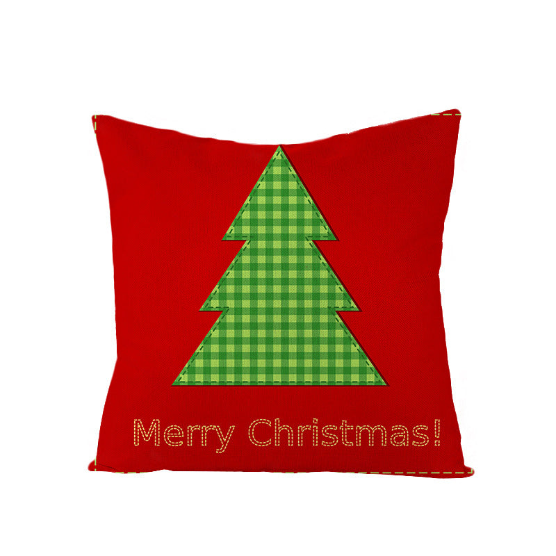 Square Holiday Polyester-Linen Cushion Cover with Snowflake-Tree Print, Satin Ribbon Bow Accent and Concealed Zipper