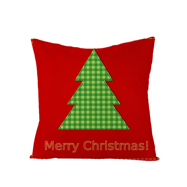 Square Holiday Polyester-Linen Cushion Cover with Snowflake-Tree Print, Satin Ribbon Bow Accent and Concealed Zipper