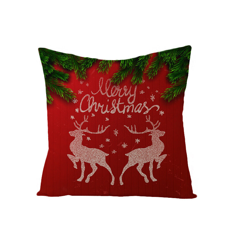Square Holiday Polyester-Linen Cushion Cover with Snowflake-Tree Print, Satin Ribbon Bow Accent and Concealed Zipper