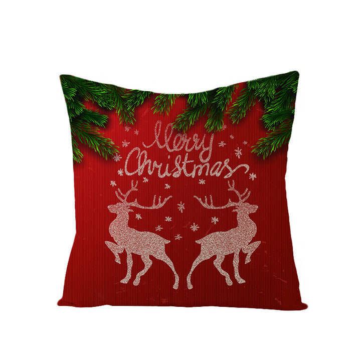 Square Holiday Polyester-Linen Cushion Cover with Snowflake-Tree Print, Satin Ribbon Bow Accent and Concealed Zipper