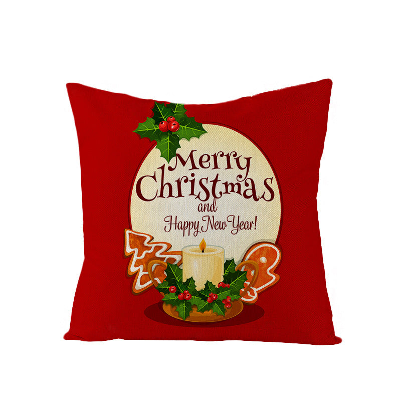 Square Holiday Polyester-Linen Cushion Cover with Snowflake-Tree Print, Satin Ribbon Bow Accent and Concealed Zipper