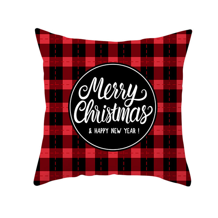Plaid Cotton-Linen Square Throw Pillow Cover with 'Santa's Wish List' Typography and Concealed Zipper
