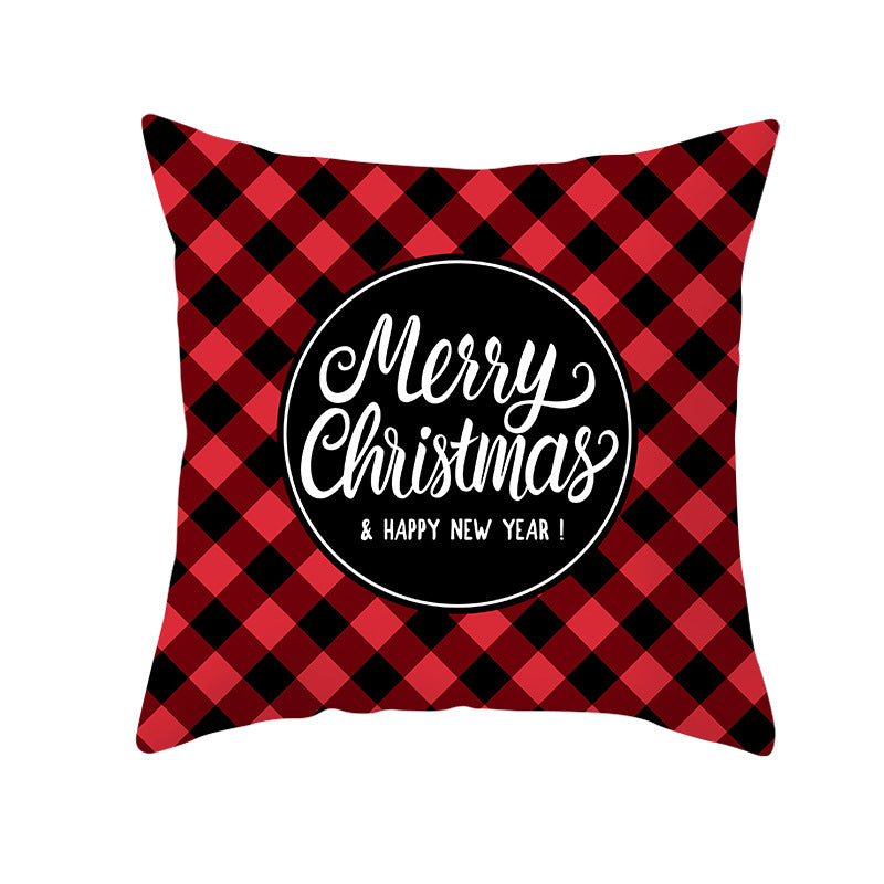 Plaid Cotton-Linen Square Throw Pillow Cover with 'Santa's Wish List' Typography and Concealed Zipper