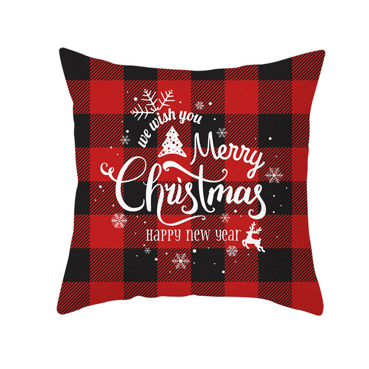 Plaid Cotton-Linen Square Throw Pillow Cover with 'Santa's Wish List' Typography and Concealed Zipper