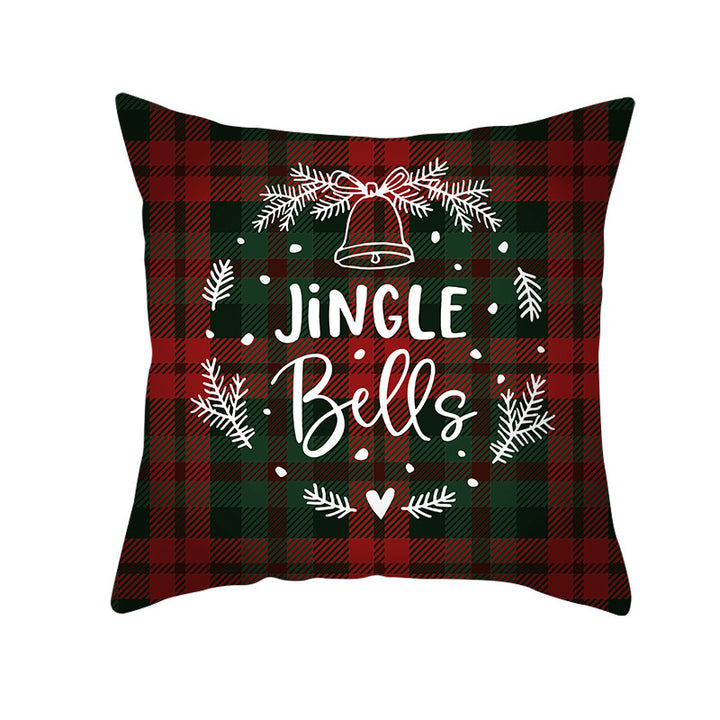 Plaid Cotton-Linen Square Throw Pillow Cover with 'Santa's Wish List' Typography and Concealed Zipper