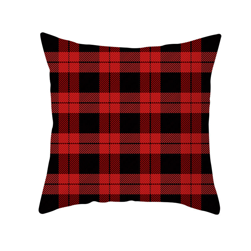 Plaid Cotton-Linen Square Throw Pillow Cover with 'Santa's Wish List' Typography and Concealed Zipper