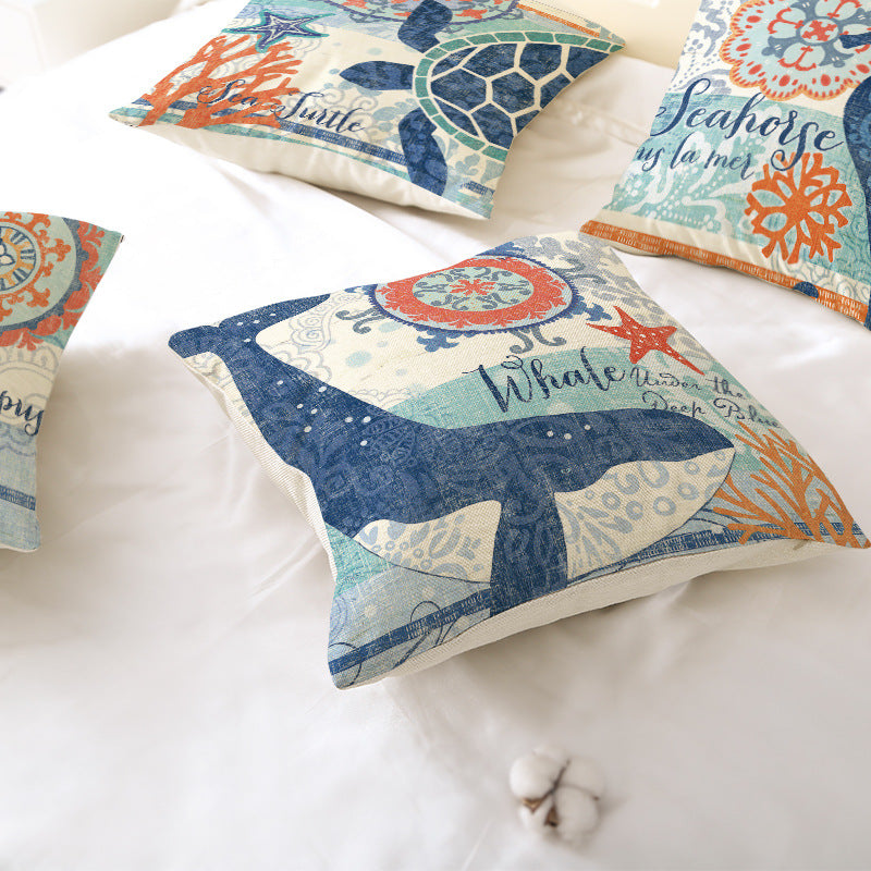 Coastal Seahorse Decorative Cotton-Linen Throw Pillow Cover