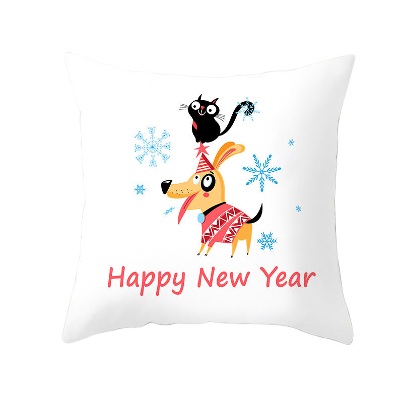 Square Decorative Throw Pillow Cover with Festive Bear Illustration and Concealed Zipper