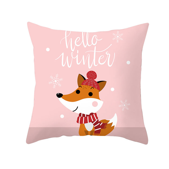 Square Decorative Throw Pillow Cover with Festive Bear Illustration and Concealed Zipper