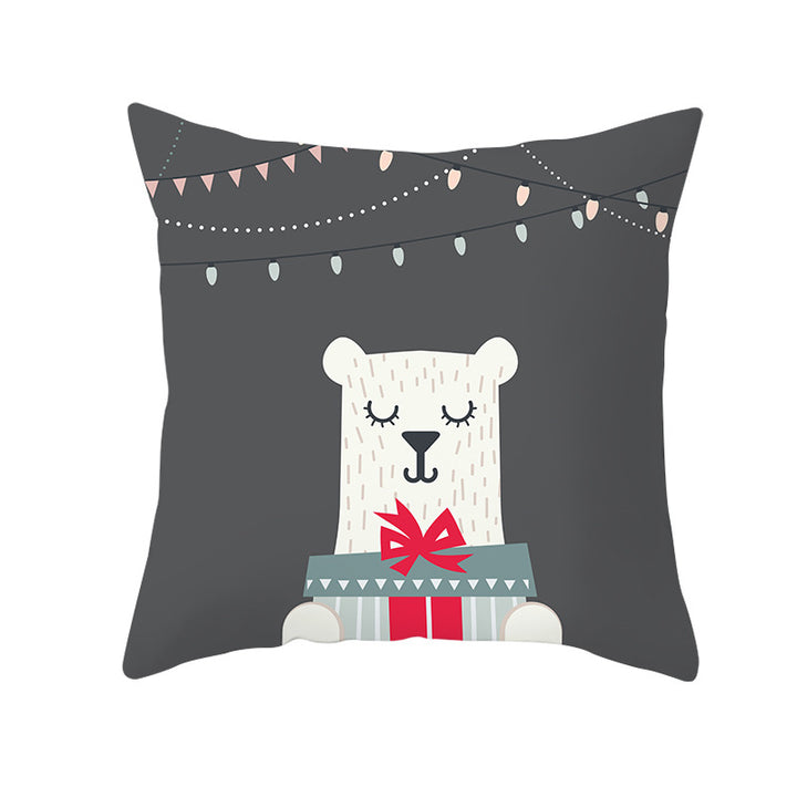 Square Decorative Throw Pillow Cover with Festive Bear Illustration and Concealed Zipper