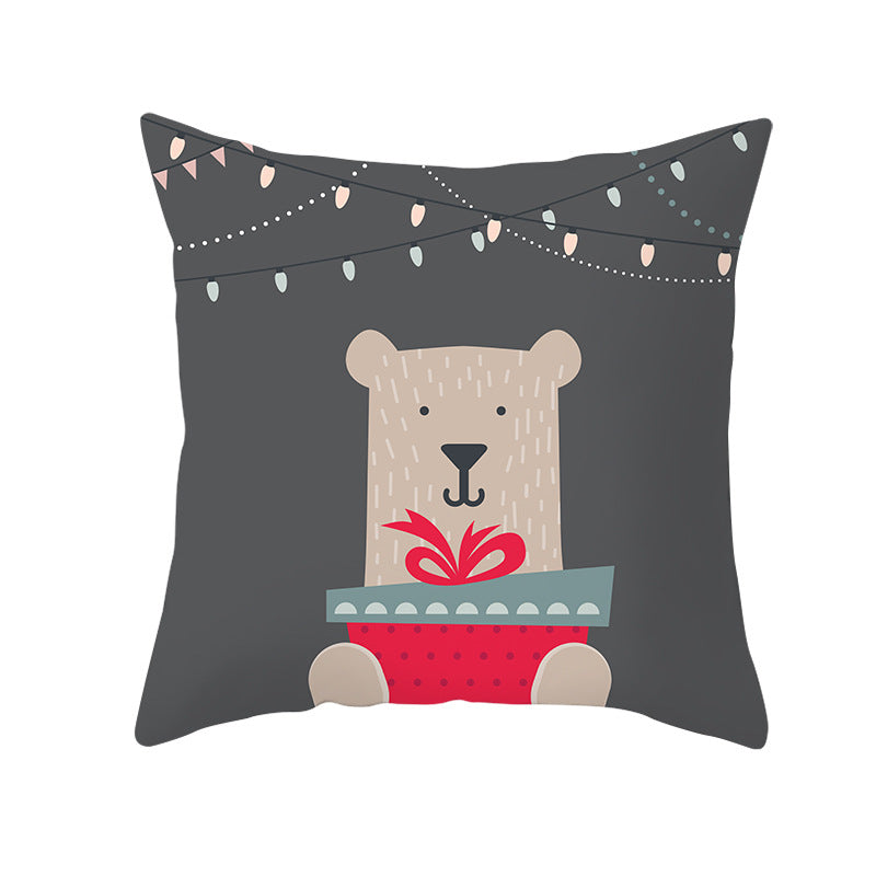 Square Decorative Throw Pillow Cover with Festive Bear Illustration and Concealed Zipper