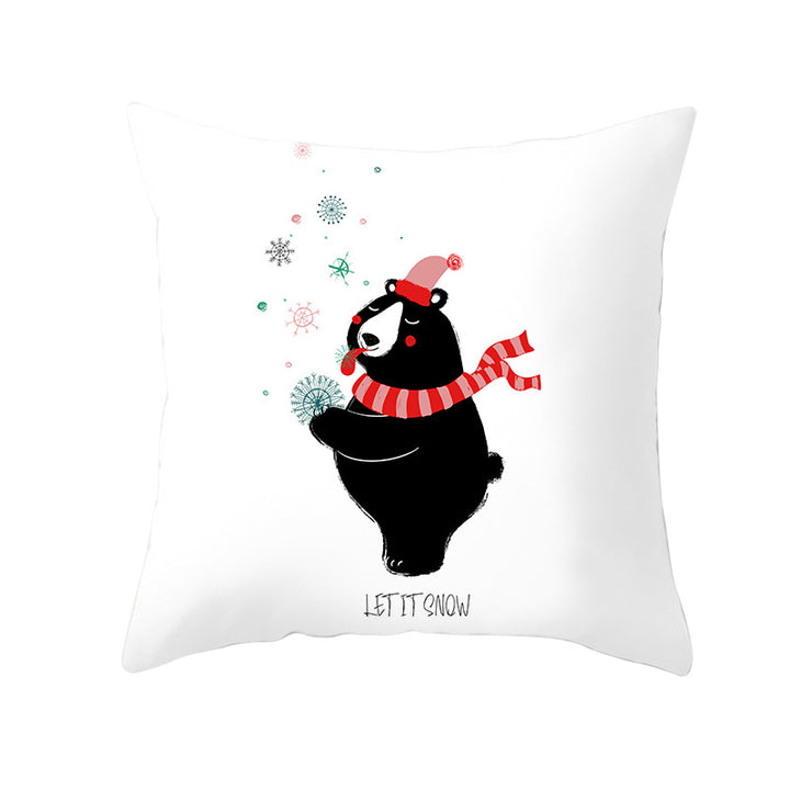Square Decorative Throw Pillow Cover with Festive Bear Illustration and Concealed Zipper