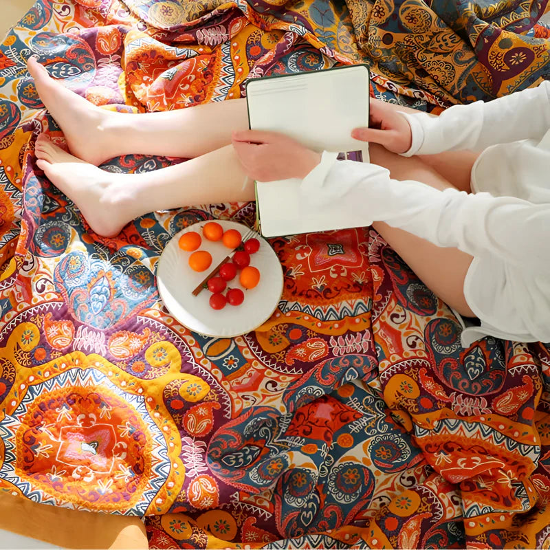 Sunrise Boho Reversible Blanket, 100% Cotton Cooling Quilt | Stornfield