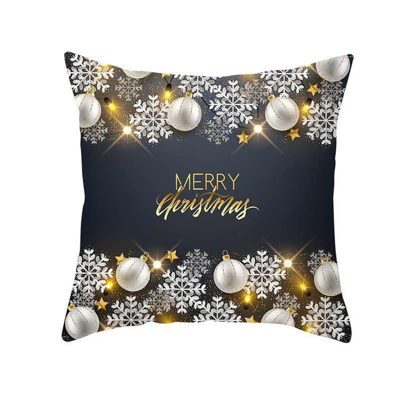 Square Holiday Throw Pillow Cover with Gold Snowflake Metallic Script Print and Concealed Zipper