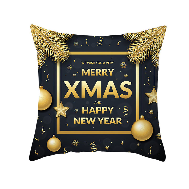 Square Holiday Throw Pillow Cover with Gold Snowflake Metallic Script Print and Concealed Zipper