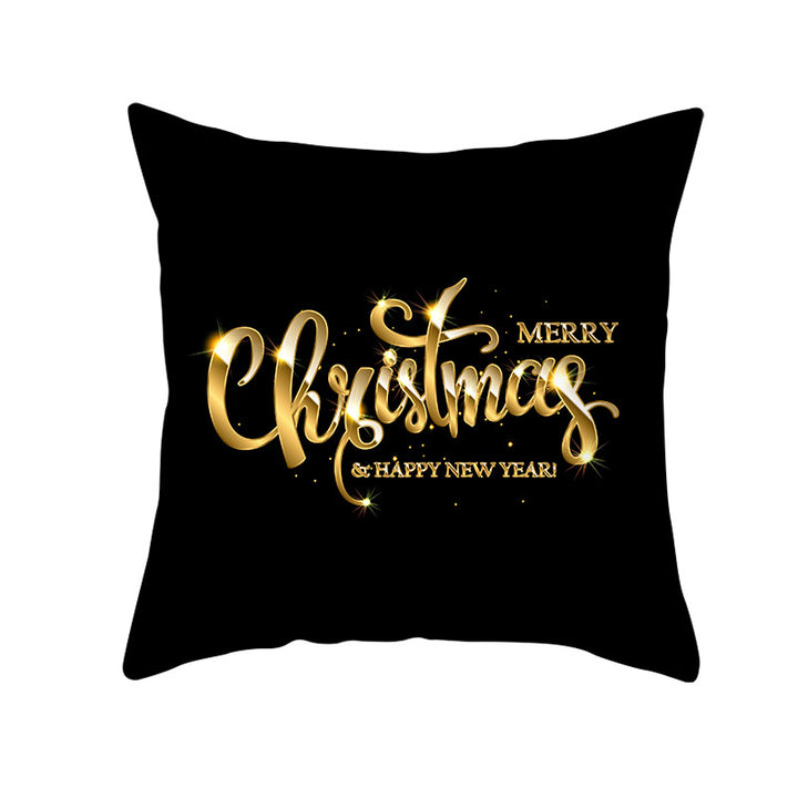 Square Holiday Throw Pillow Cover with Gold Snowflake Metallic Script Print and Concealed Zipper