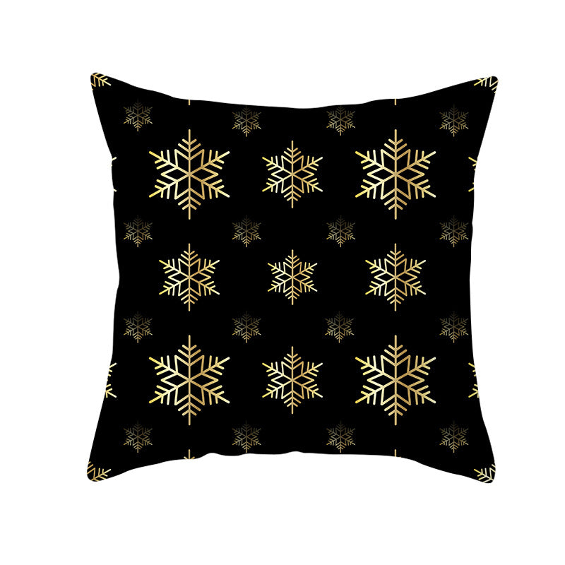 Square Holiday Throw Pillow Cover with Gold Snowflake Metallic Script Print and Concealed Zipper
