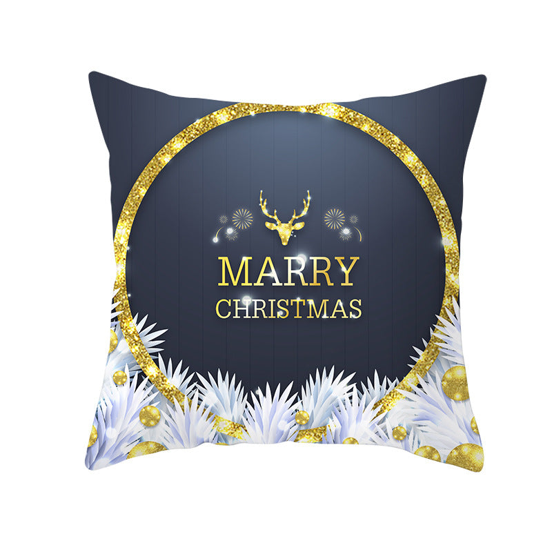 Square Holiday Throw Pillow Cover with Gold Snowflake Metallic Script Print and Concealed Zipper