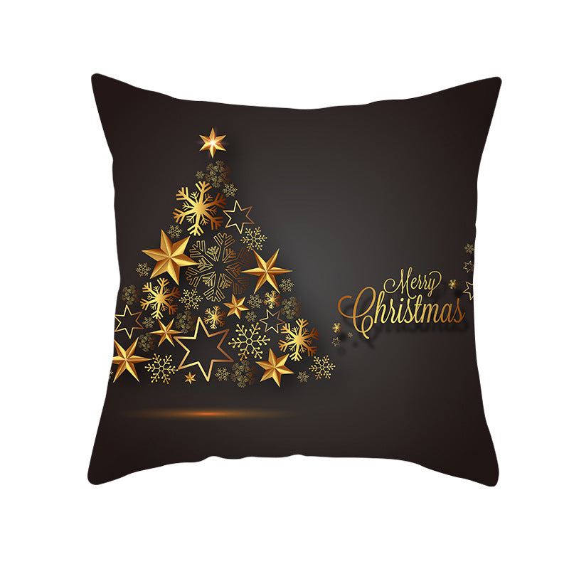 Square Holiday Throw Pillow Cover with Gold Snowflake Metallic Script Print and Concealed Zipper
