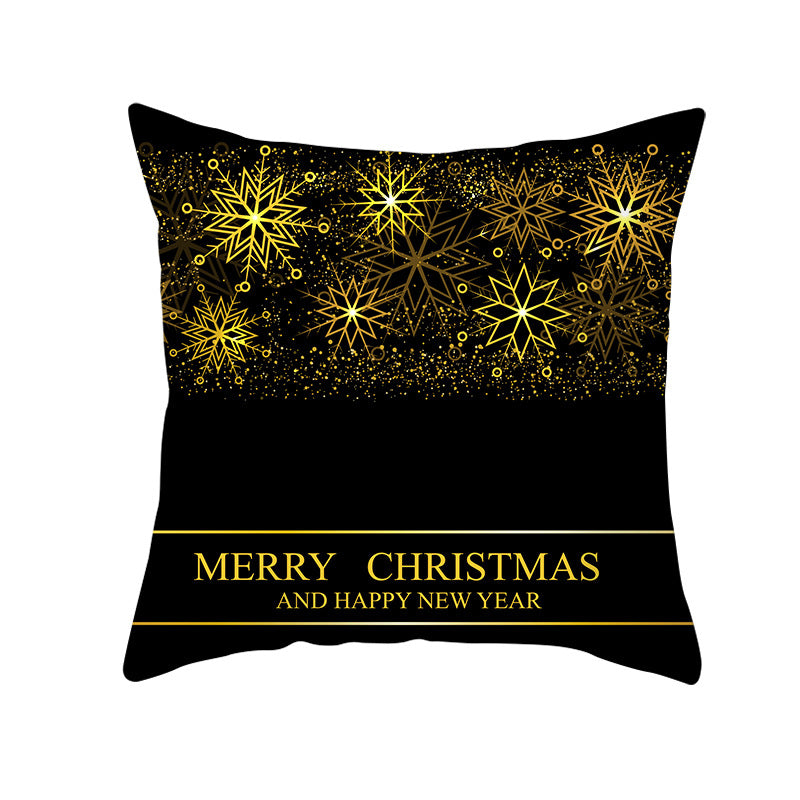 Square Holiday Throw Pillow Cover with Gold Snowflake Metallic Script Print and Concealed Zipper